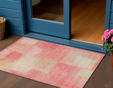 3' X 5' Blush Pink And Ivory Abstract Washable Indoor Outdoor Area Rug