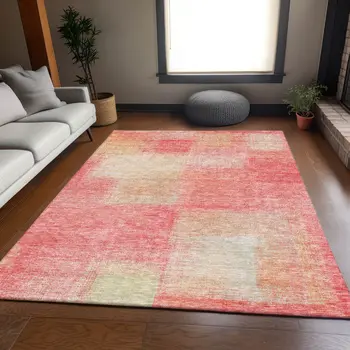 3' X 5' Blush Pink And Ivory Abstract Washable Indoor Outdoor Area Rug
