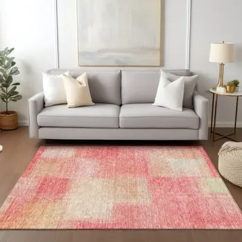 3' X 5' Blush Pink And Ivory Abstract Washable Indoor Outdoor Area Rug