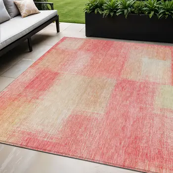 5' X 8' Blush Pink And Ivory Abstract Washable Indoor Outdoor Area Rug