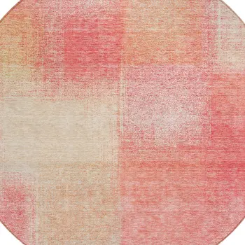 8' Blush Pink And Ivory Round Abstract Washable Indoor Outdoor Area Rug