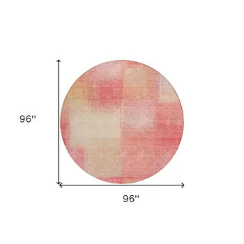 8' Blush Pink And Ivory Round Abstract Washable Indoor Outdoor Area Rug