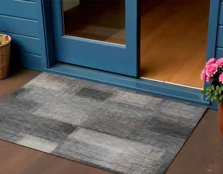 3' X 5' Charcoal Gray And Silver Abstract Washable Indoor Outdoor Area Rug