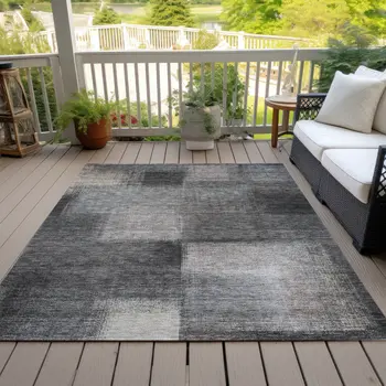 3' X 5' Charcoal Gray And Silver Abstract Washable Indoor Outdoor Area Rug