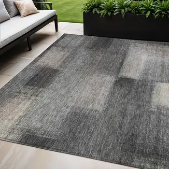 5' X 8' Charcoal Gray And Silver Abstract Washable Indoor Outdoor Area Rug