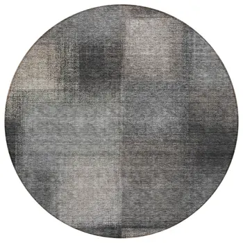 8' Charcoal Gray And Silver Round Abstract Washable Indoor Outdoor Area Rug