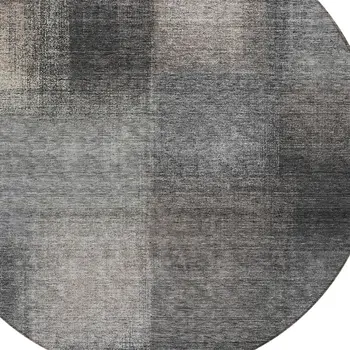 8' Charcoal Gray And Silver Round Abstract Washable Indoor Outdoor Area Rug