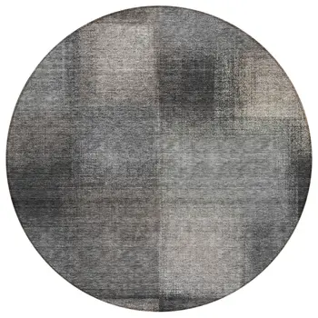 8' Charcoal Gray And Silver Round Abstract Washable Indoor Outdoor Area Rug