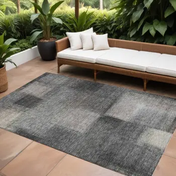 8' X 10' Charcoal Gray And Silver Abstract Washable Indoor Outdoor Area Rug