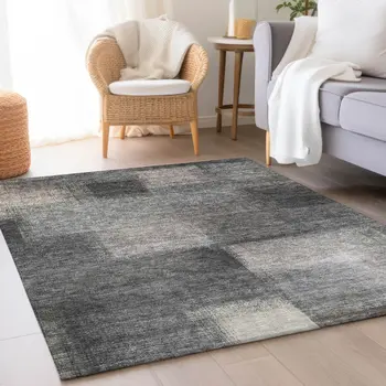 10' X 14' Charcoal Gray And Silver Abstract Washable Indoor Outdoor Area Rug
