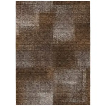 5' X 8' Brown And Ivory Abstract Washable Indoor Outdoor Area Rug