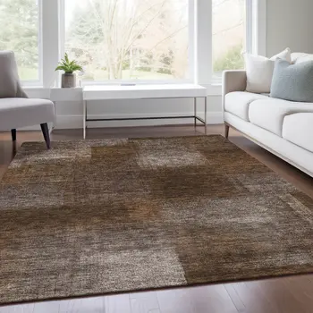 5' X 8' Brown And Ivory Abstract Washable Indoor Outdoor Area Rug