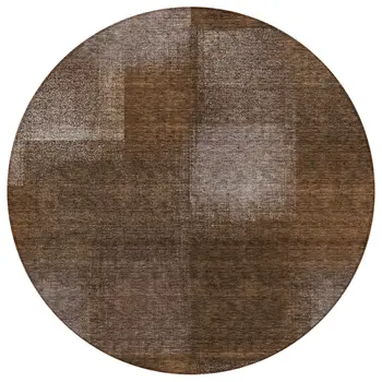 8' Brown And Ivory Round Abstract Washable Indoor Outdoor Area Rug