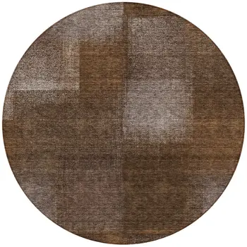 8' Brown And Ivory Round Abstract Washable Indoor Outdoor Area Rug