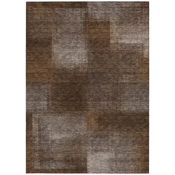 9' X 12' Brown And Ivory Abstract Washable Indoor Outdoor Area Rug
