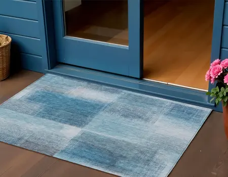 3' X 5' Denim Blue And Navy Blue Abstract Washable Indoor Outdoor Area Rug