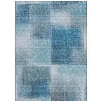 5' X 8' Denim Blue And Navy Blue Abstract Washable Indoor Outdoor Area Rug