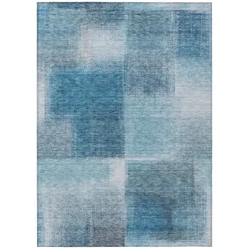 5' X 8' Denim Blue And Navy Blue Abstract Washable Indoor Outdoor Area Rug