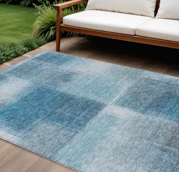 8' X 10' Denim Blue And Navy Blue Abstract Washable Indoor Outdoor Area Rug