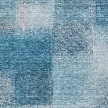 10' X 14' Denim Blue And Navy Blue Abstract Washable Indoor Outdoor Area Rug