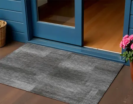 3' X 5' Gray Charcoal And Ivory Abstract Washable Indoor Outdoor Area Rug