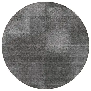 8' Gray Charcoal And Ivory Round Abstract Washable Indoor Outdoor Area Rug
