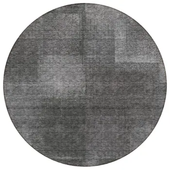 8' Gray Charcoal And Ivory Round Abstract Washable Indoor Outdoor Area Rug