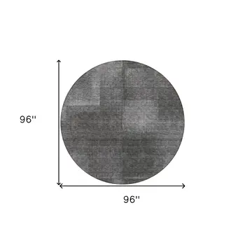 8' Gray Charcoal And Ivory Round Abstract Washable Indoor Outdoor Area Rug