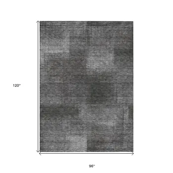 8' X 10' Gray Charcoal And Ivory Abstract Washable Indoor Outdoor Area Rug