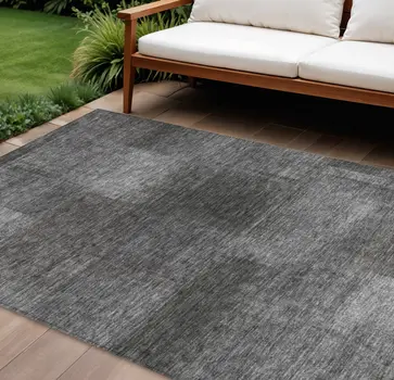 10' X 14' Gray Charcoal And Ivory Abstract Washable Indoor Outdoor Area Rug