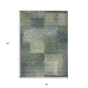 3' X 5' Olive Green And Gray Abstract Washable Indoor Outdoor Area Rug
