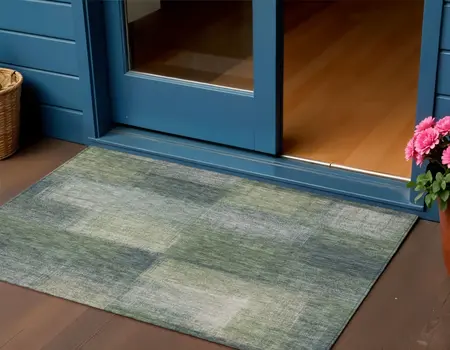 3' X 5' Olive Green And Gray Abstract Washable Indoor Outdoor Area Rug