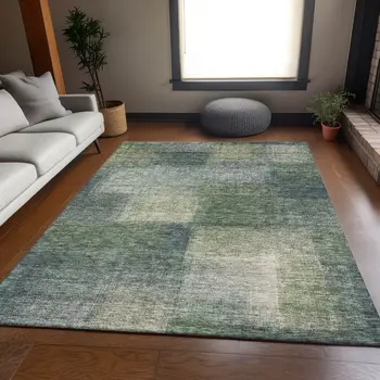 3' X 5' Olive Green And Gray Abstract Washable Indoor Outdoor Area Rug