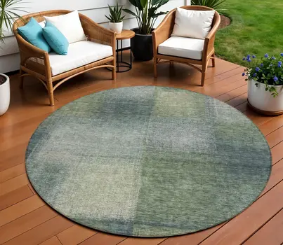 8' Olive Green And Gray Round Abstract Washable Indoor Outdoor Area Rug