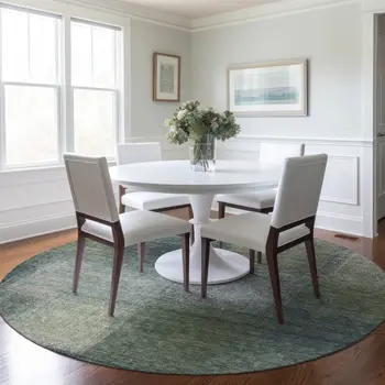 8' Olive Green And Gray Round Abstract Washable Indoor Outdoor Area Rug