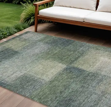 9' X 12' Olive Green And Gray Abstract Washable Indoor Outdoor Area Rug