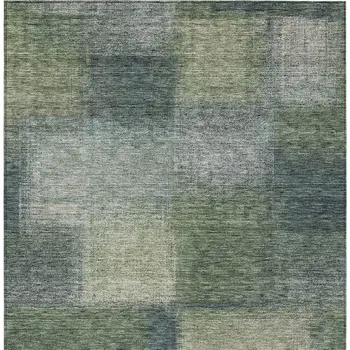 9' X 12' Olive Green And Gray Abstract Washable Indoor Outdoor Area Rug