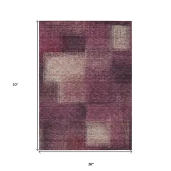 3' X 5' Plum Mauve And Beige Abstract Washable Indoor Outdoor Area Rug