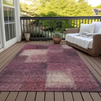 3' X 5' Plum Mauve And Beige Abstract Washable Indoor Outdoor Area Rug