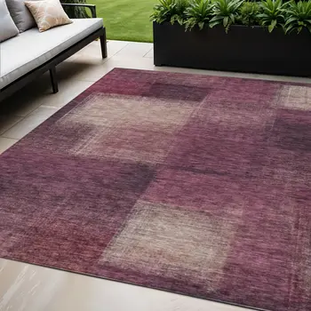 5' X 8' Plum Mauve And Beige Abstract Washable Indoor Outdoor Area Rug