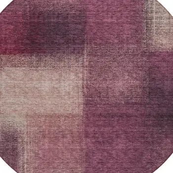 8' Plum Mauve And Beige Round Abstract Washable Indoor Outdoor Area Rug