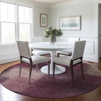 8' Plum Mauve And Beige Round Abstract Washable Indoor Outdoor Area Rug