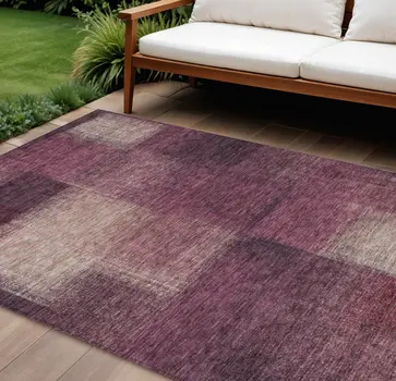 8' X 10' Plum Mauve And Beige Abstract Washable Indoor Outdoor Area Rug