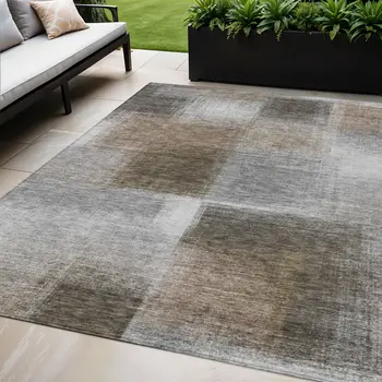 3' X 5' Silver Gray And Beige Abstract Washable Indoor Outdoor Area Rug