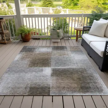 5' X 8' Silver Gray And Beige Abstract Washable Indoor Outdoor Area Rug