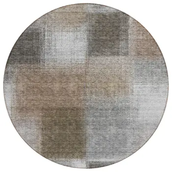 8' Silver Gray And Beige Round Abstract Washable Indoor Outdoor Area Rug