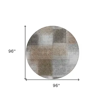 8' Silver Gray And Beige Round Abstract Washable Indoor Outdoor Area Rug