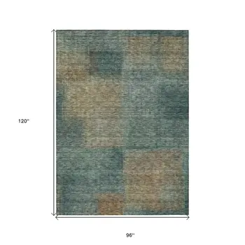 8' X 10' Teal Blue Brown And Taupe Abstract Washable Indoor Outdoor Area Rug