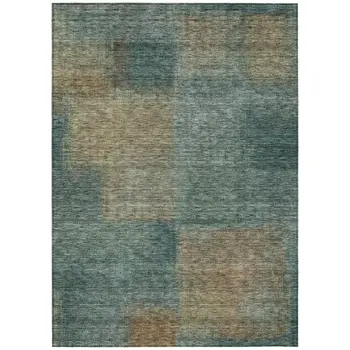 8' X 10' Teal Blue Brown And Taupe Abstract Washable Indoor Outdoor Area Rug