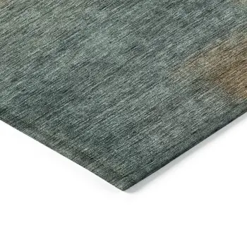9' X 12' Teal Blue Brown And Taupe Abstract Washable Indoor Outdoor Area Rug
